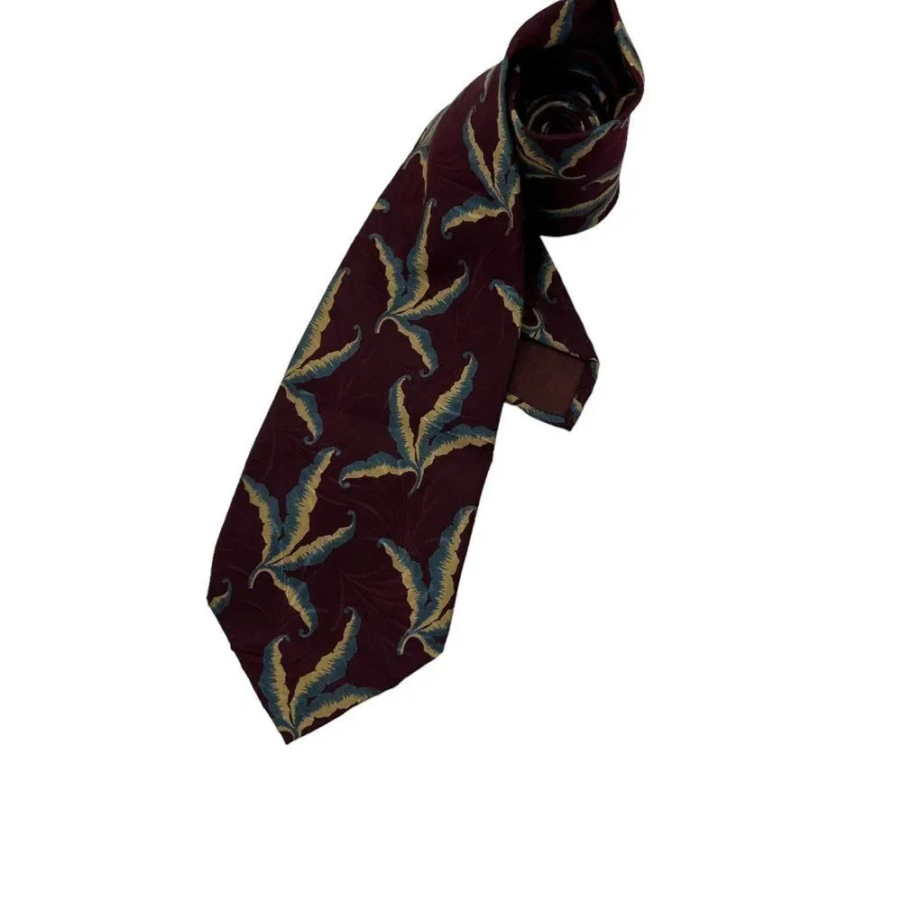 Vintage Giorgio Armani Cravatte Maroon Jacquard Plants Tie